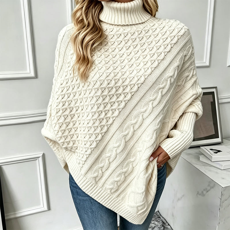 🧶 Rich Cable Texture, Relaxed Poncho Drape | Women's Knit Sweater
