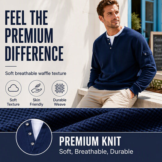 ⏳LAST DAY SALE 70% OFF✨🍂Men's Waffle Knit Fake Two-Piece Henley Top