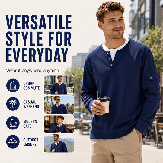 ⏳LAST DAY SALE 70% OFF✨🍂Men's Waffle Knit Fake Two-Piece Henley Top