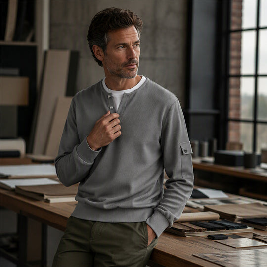 ⏳LAST DAY SALE 70% OFF✨🍂Men's Waffle Knit Fake Two-Piece Henley Top