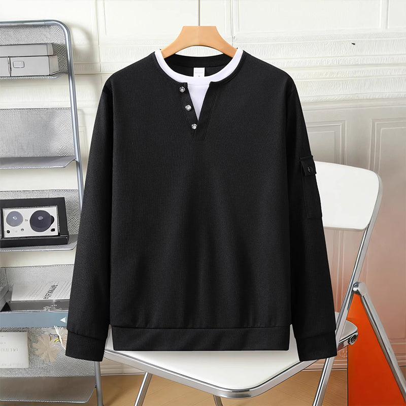 ⏳LAST DAY SALE 70% OFF✨🍂Men's Waffle Knit Fake Two-Piece Henley Top