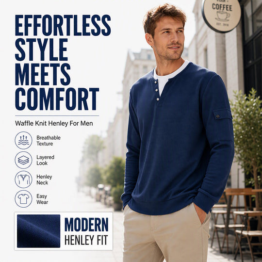 ⏳LAST DAY SALE 70% OFF✨🍂Men's Waffle Knit Fake Two-Piece Henley Top