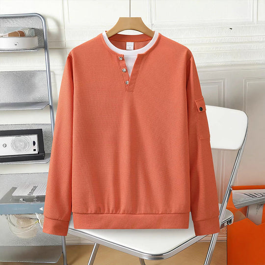 ⏳LAST DAY SALE 70% OFF✨🍂Men's Waffle Knit Fake Two-Piece Henley Top