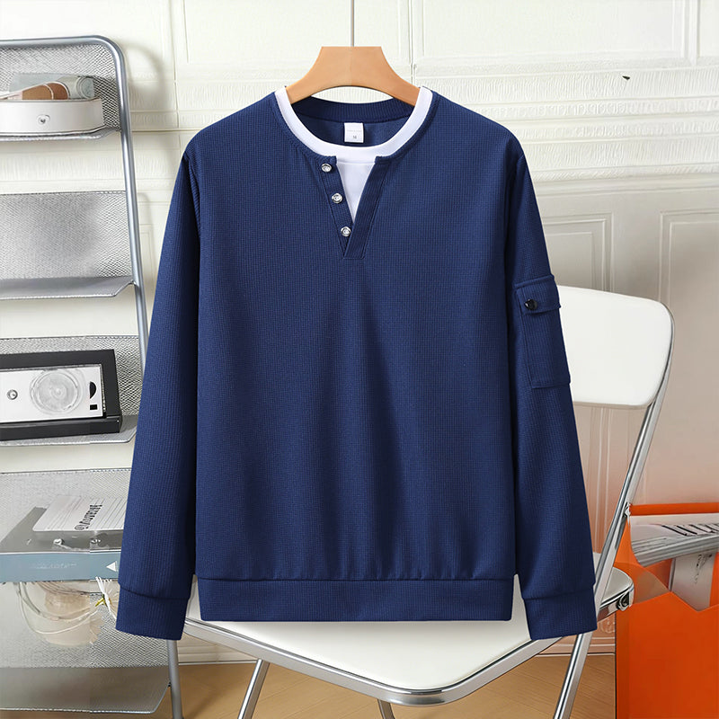 ⏳LAST DAY SALE 70% OFF✨🍂Men's Waffle Knit Fake Two-Piece Henley Top