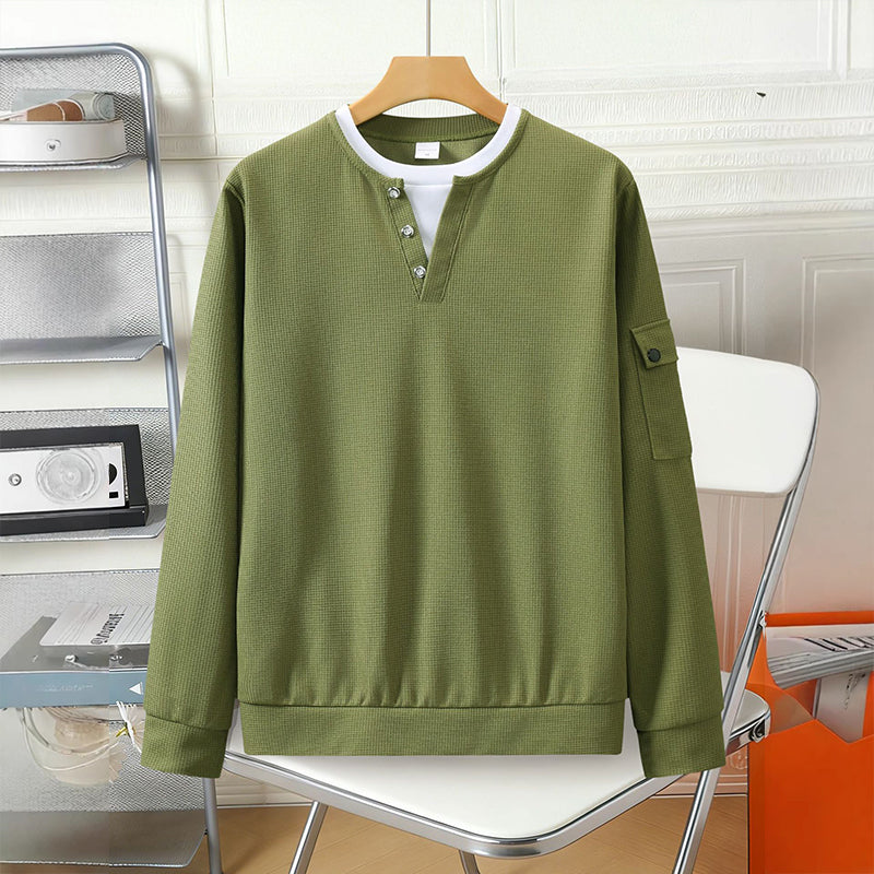 ⏳LAST DAY SALE 70% OFF✨🍂Men's Waffle Knit Fake Two-Piece Henley Top