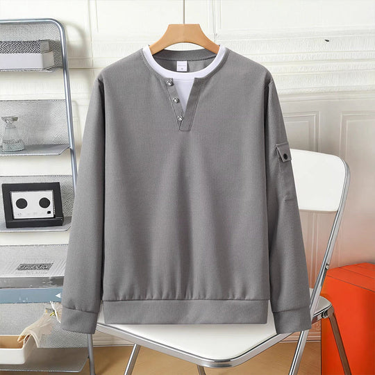 ⏳LAST DAY SALE 70% OFF✨🍂Men's Waffle Knit Fake Two-Piece Henley Top