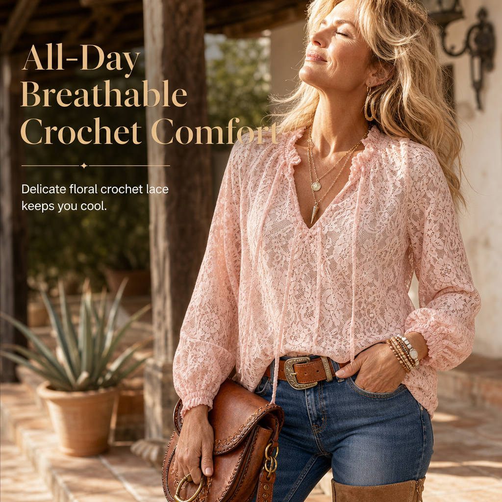 👚✨ Women’s Lace Blouse – 🌸 Elegant Loose-Fit Long Sleeve Pullover Top