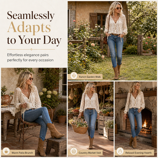 👚✨ Women’s Lace Blouse – 🌸 Elegant Loose-Fit Long Sleeve Pullover Top