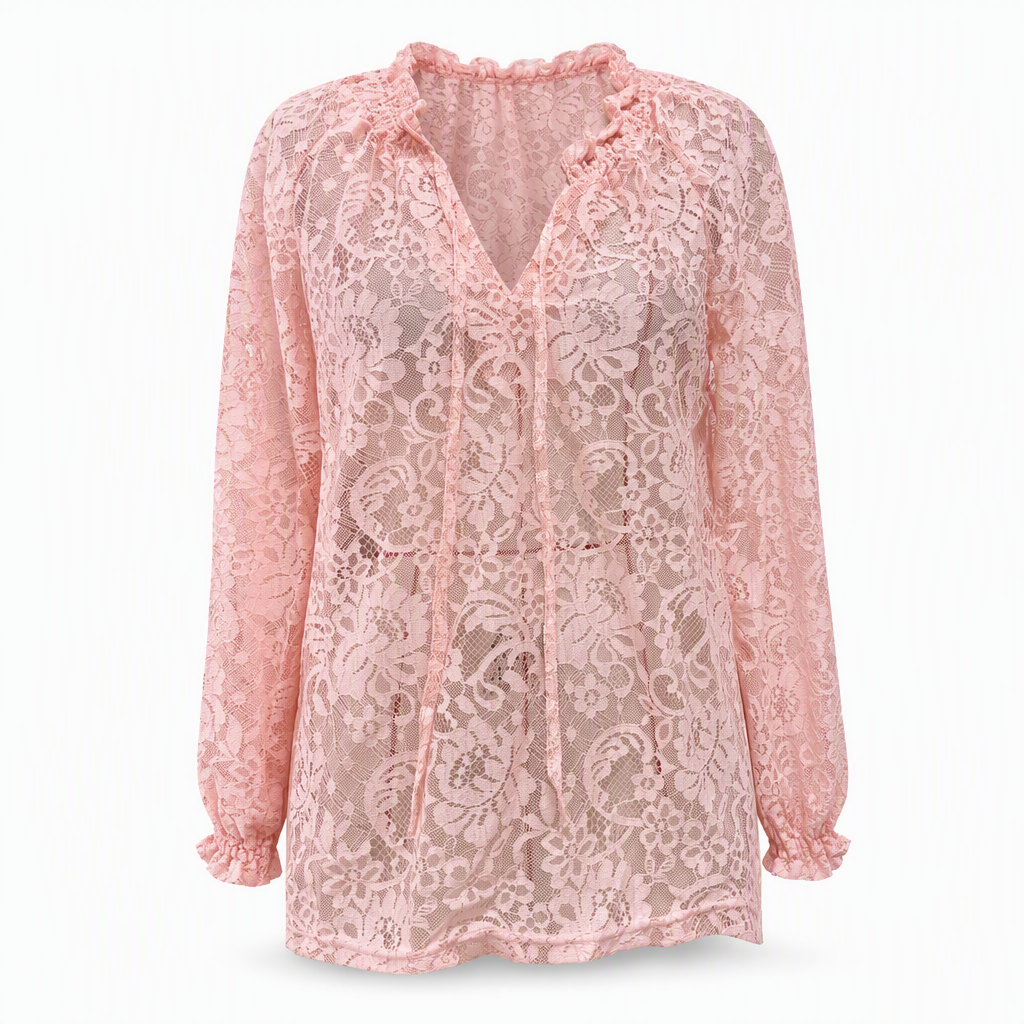 👚✨ Women’s Lace Blouse – 🌸 Elegant Loose-Fit Long Sleeve Pullover Top