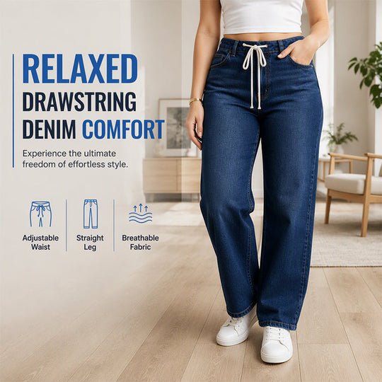 Women's Casual Drawstring Wide-Leg Jeans