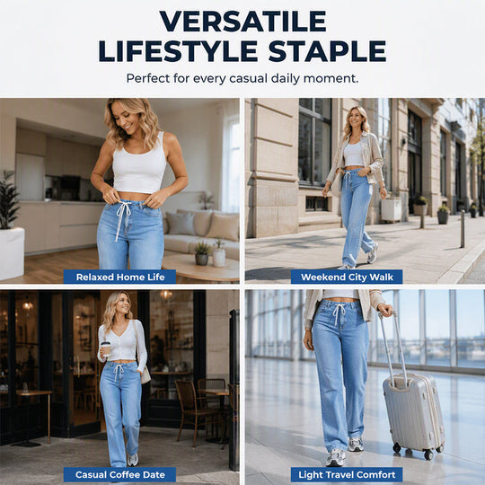Women's Casual Drawstring Wide-Leg Jeans