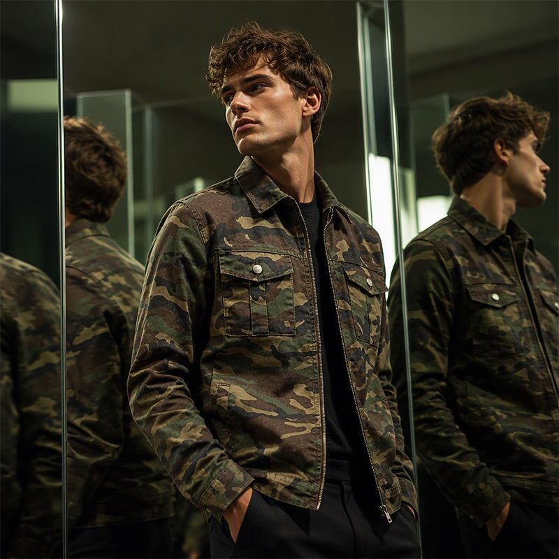 💥 Camo Contrast, Street-Ready Denim | Men's Structured Jacket ⚡ Free Shipping