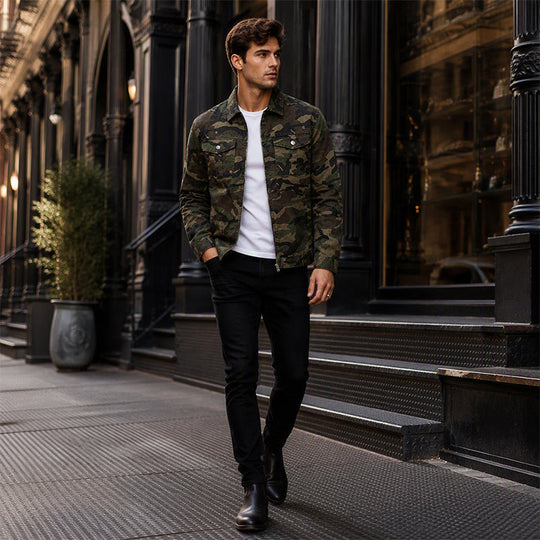 💥 Camo Contrast, Street-Ready Denim | Men's Structured Jacket ⚡ Free Shipping