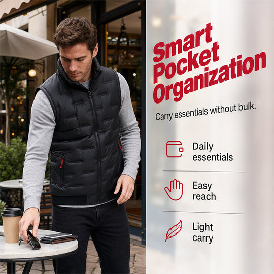 🦺 Warm Core, Hands-Free Storage | Men's Multi-Pocket Quilted Utility Vest
