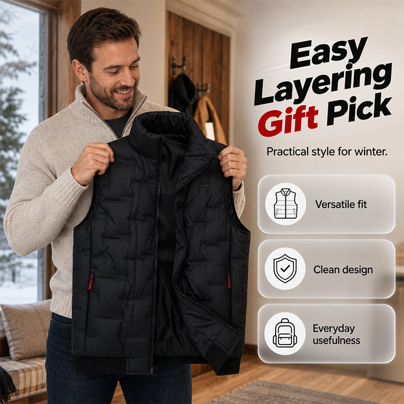 🦺 Warm Core, Hands-Free Storage | Men's Multi-Pocket Quilted Utility Vest