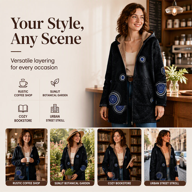 🍂Autumn Hot Sale 50% OFF🔥Women's Vintage Leaf Print Hooded Coat