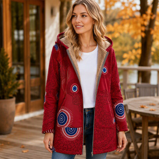 🍂Autumn Hot Sale 50% OFF🔥Women's Vintage Leaf Print Hooded Coat