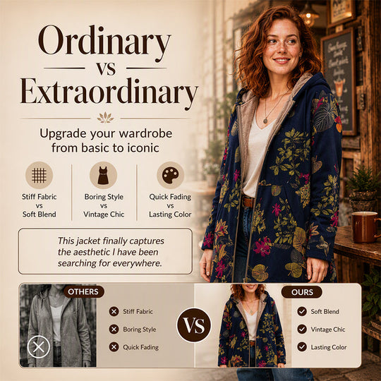 🍂Autumn Hot Sale 50% OFF🔥Women's Vintage Leaf Print Hooded Coat