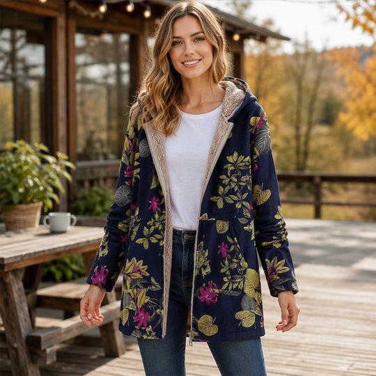 🍂Autumn Hot Sale 50% OFF🔥Women's Vintage Leaf Print Hooded Coat
