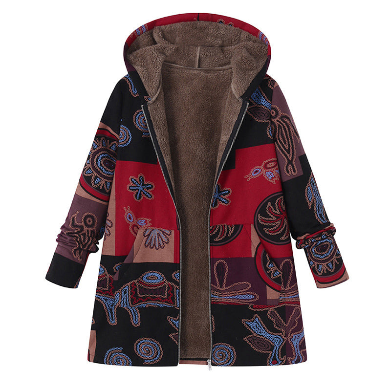 🍂Autumn Hot Sale 50% OFF🔥Women's Vintage Leaf Print Hooded Coat