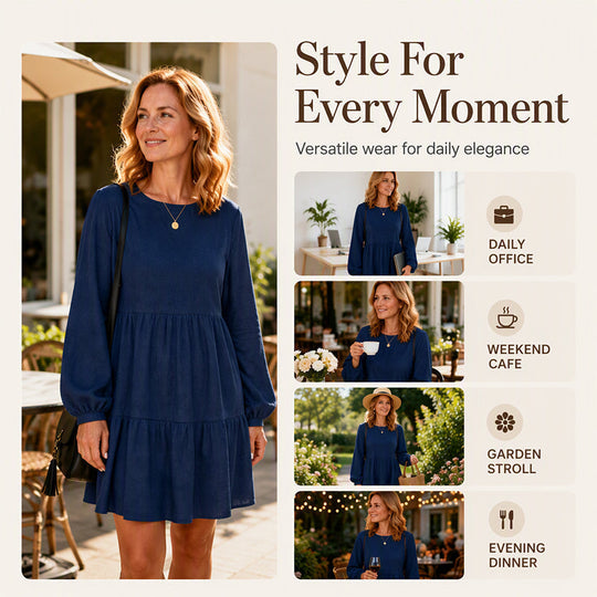 🤎 Vintage Texture, Effortless Style | Women's Corduroy Long-Sleeve Dress