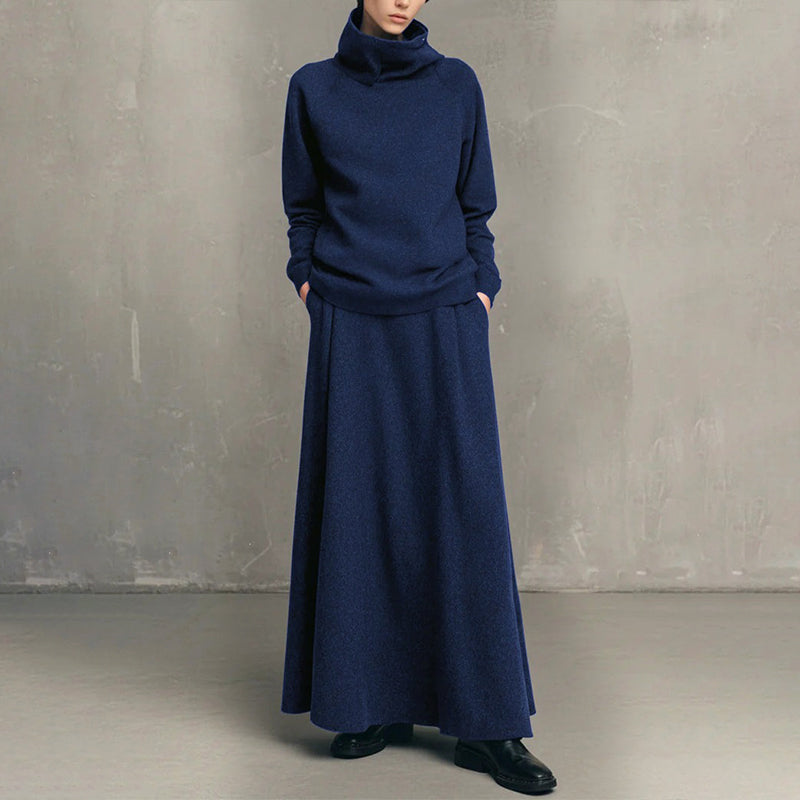💞 Two Pieces, Effortlessly Elegant | Women's Turtleneck Top & Maxi Skirt Set