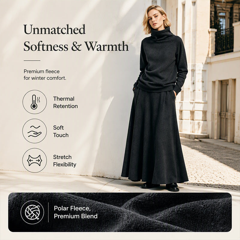 💞 Two Pieces, Effortlessly Elegant | Women's Turtleneck Top & Maxi Skirt Set