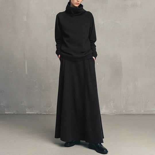 💞 Two Pieces, Effortlessly Elegant | Women's Turtleneck Top & Maxi Skirt Set