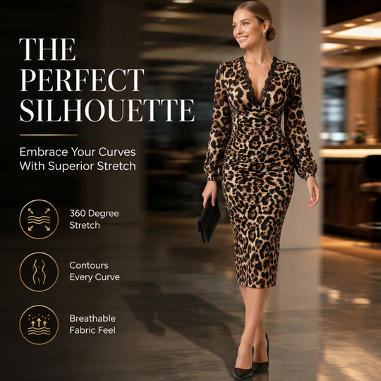 🐆 Lace V-Neck, Curve-Flattering Ruched Fit | Women's Leopard Midi Dress