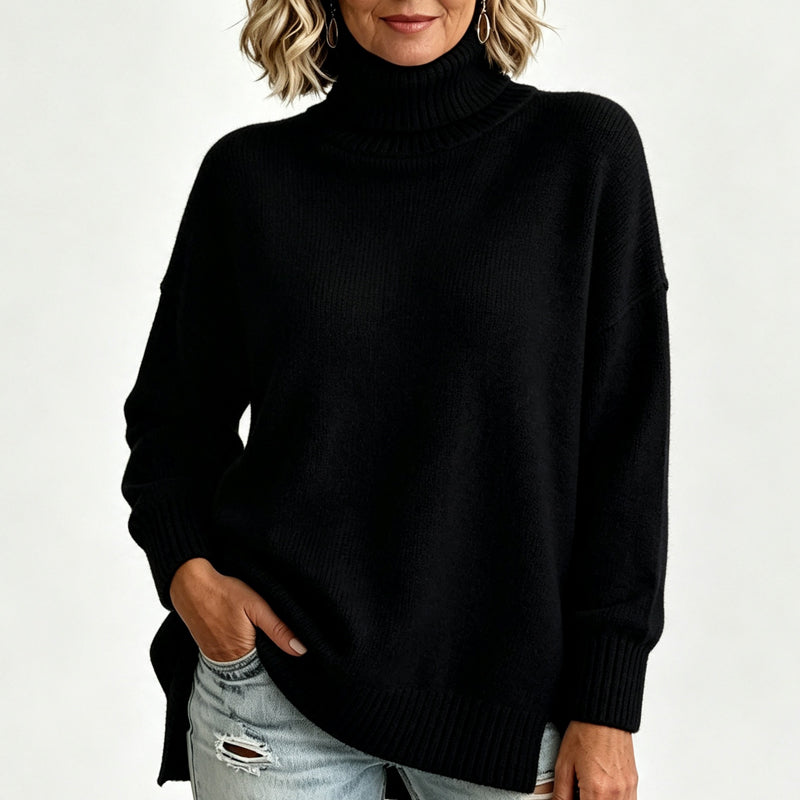 🧶 Relaxed Ribbed Fit, Easy Side-Slit Style | Women's Turtleneck Sweater