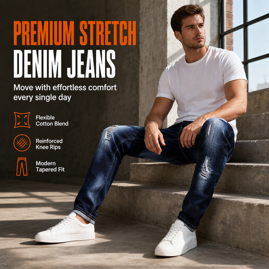 👖 Rugged Stretch | Men’s Slim-Fit Ripped Denim Jeans