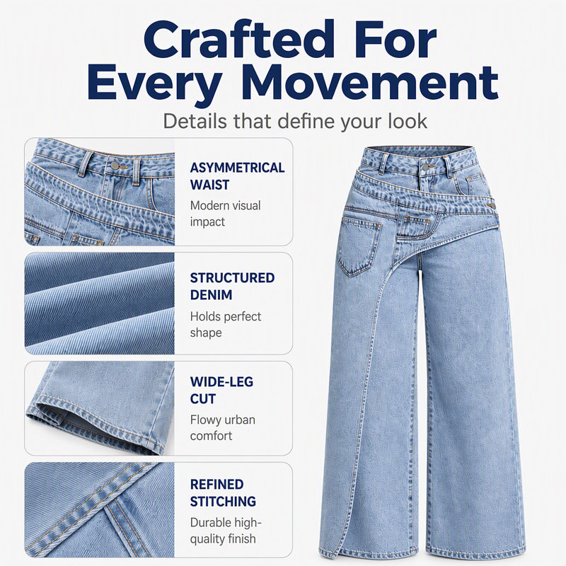 Women's Trendy Asymmetric Overlap Wide-Leg Jeans