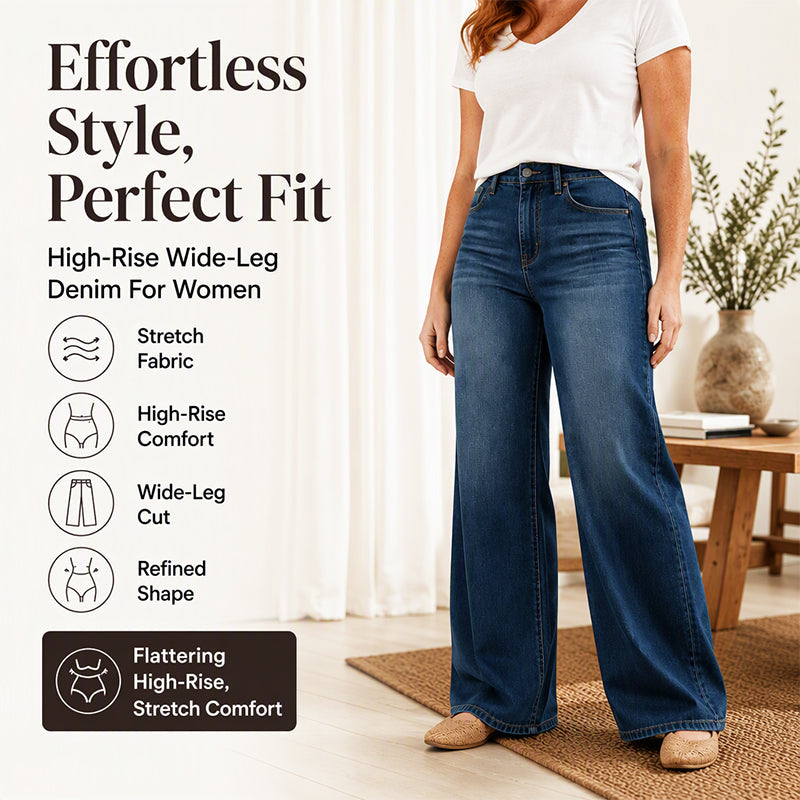 🌸💖Women's High-Rise Wide-Leg Stretch Jeans