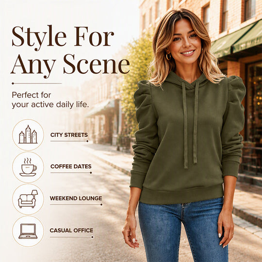Women's Casual Chic Puff Sleeve Hoodie