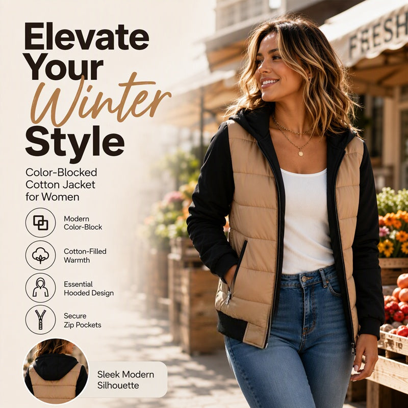 🌸Hot Sale 49% OFF💖Women's Color-Block Padded Hooded Jacket