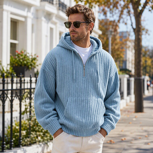🧶 Men's Half-Zip Corduroy Hoodie | Casual Retro Texture – Easy Layer for Daily Wear ✨