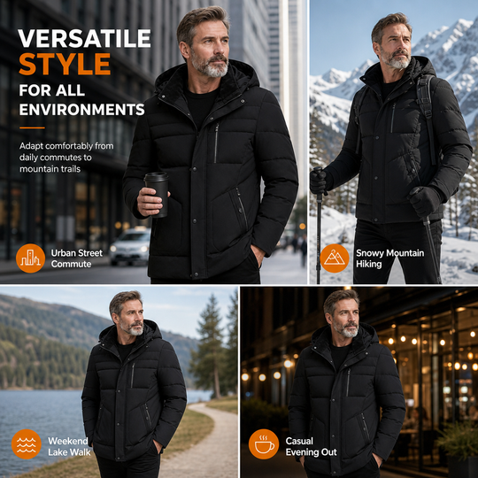 Men's Winter Fleece Lined Coat with Detachable Hood
