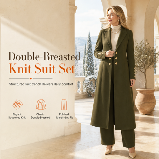 ⏰  💖Black Friday Mega Deal – 50% off!💖✨Women's Elegant Autumn 2 Piece Outfit Set with Retro Long Sleeve Coat and Simple Trousers