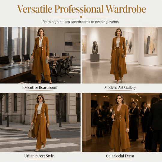 ⏰  💖Black Friday Mega Deal – 50% off!💖✨Women's Elegant Autumn 2 Piece Outfit Set with Retro Long Sleeve Coat and Simple Trousers