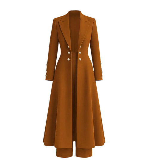 ⏰  💖Black Friday Mega Deal – 50% off!💖✨Women's Elegant Autumn 2 Piece Outfit Set with Retro Long Sleeve Coat and Simple Trousers