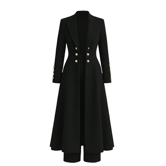 ⏰  💖Black Friday Mega Deal – 50% off!💖✨Women's Elegant Autumn 2 Piece Outfit Set with Retro Long Sleeve Coat and Simple Trousers