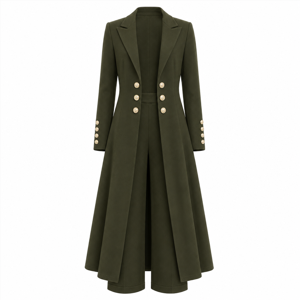 ⏰  💖Black Friday Mega Deal – 50% off!💖✨Women's Elegant Autumn 2 Piece Outfit Set with Retro Long Sleeve Coat and Simple Trousers