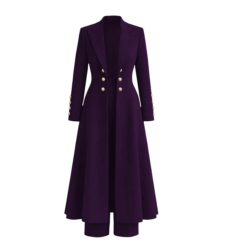 ⏰  💖Black Friday Mega Deal – 50% off!💖✨Women's Elegant Autumn 2 Piece Outfit Set with Retro Long Sleeve Coat and Simple Trousers