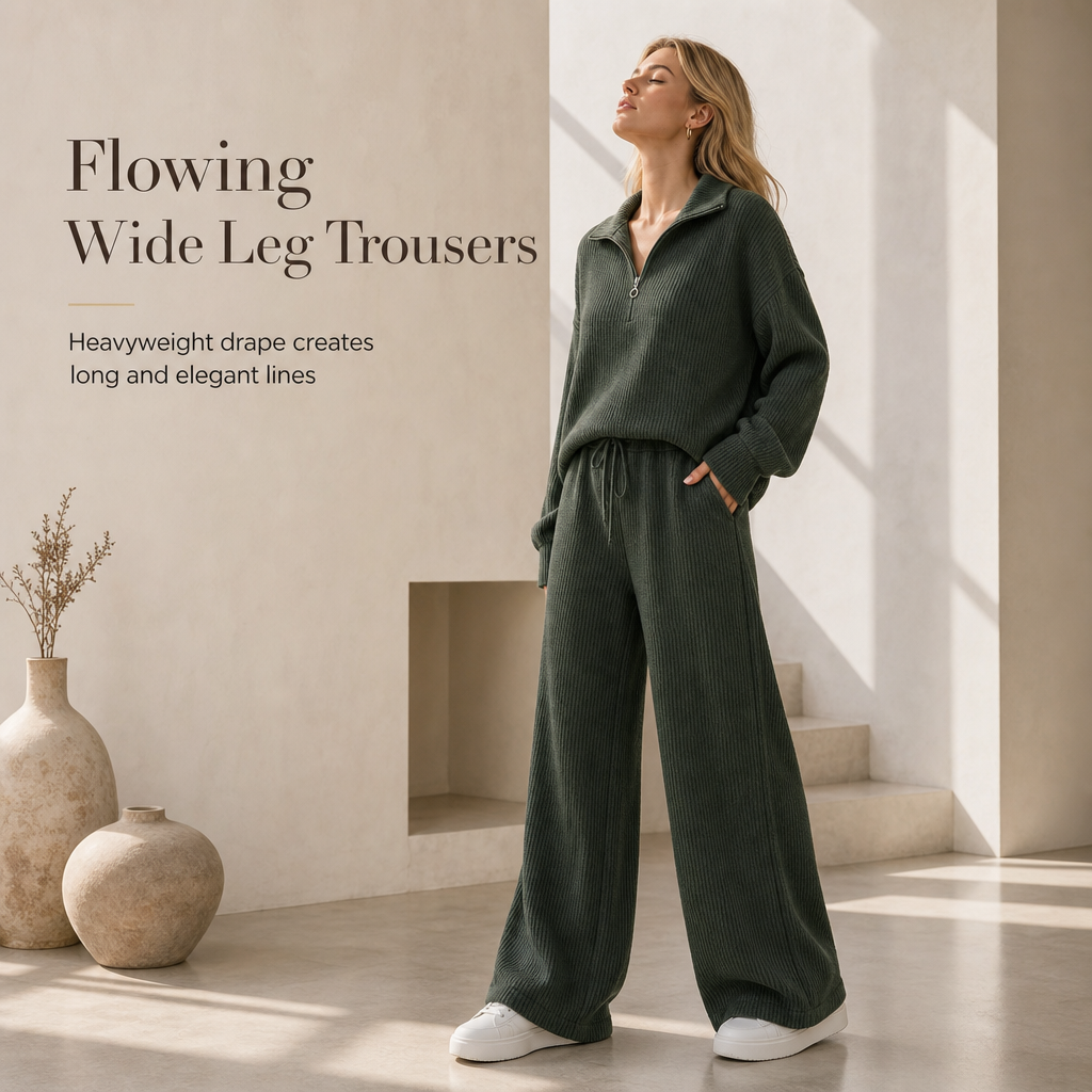 Women's Knitted Pullover & Wide-Leg Pants 2-Piece Set
