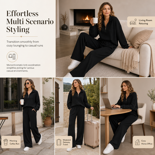 Women's Knitted Pullover & Wide-Leg Pants 2-Piece Set
