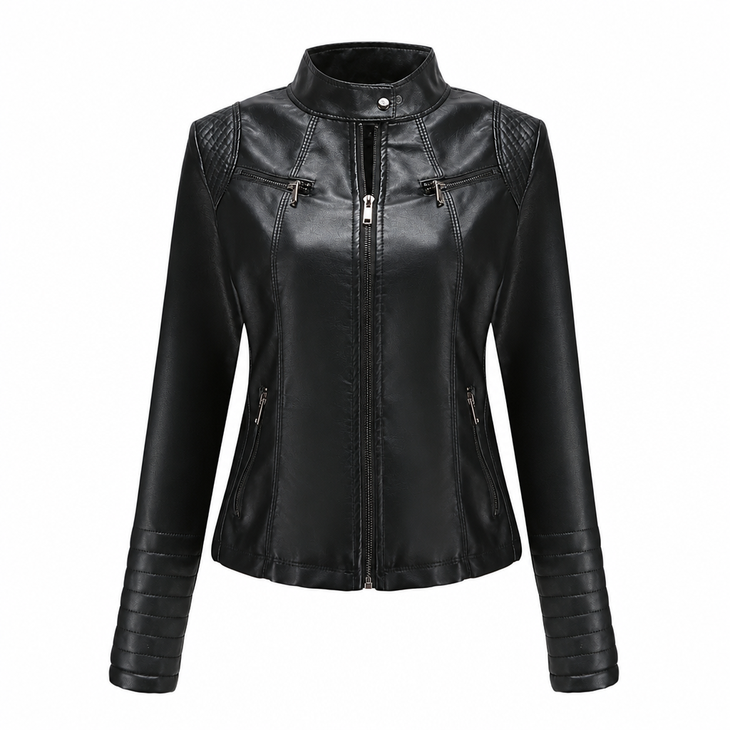 Women's Faux Leather Biker Lightweight Short Motorcycle Coat for Spring and Autumn