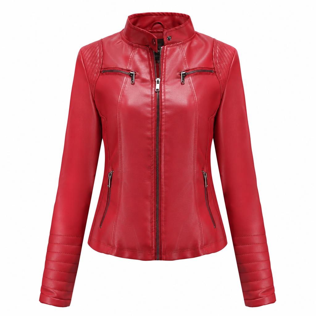 Women's Faux Leather Biker Lightweight Short Motorcycle Coat for Spring and Autumn