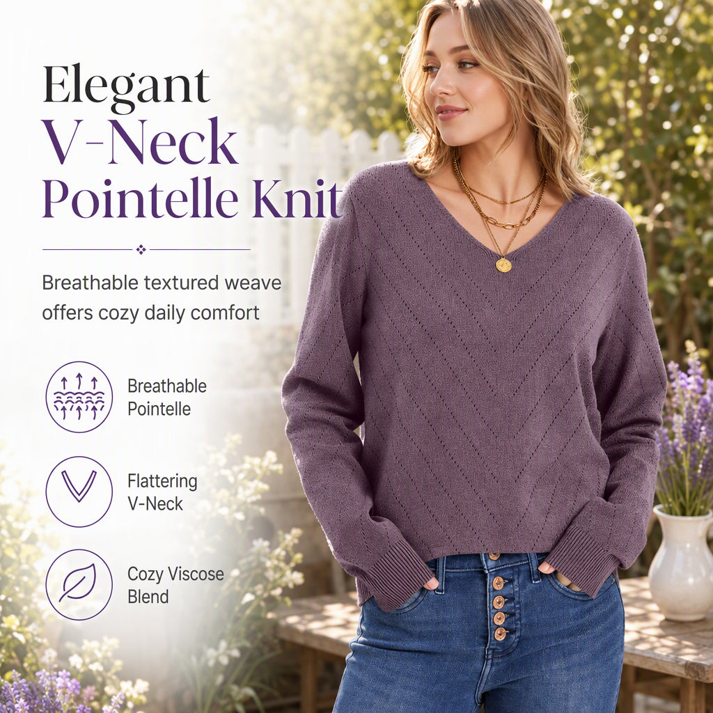 Women's V Neck Long Sleeve Pullover Top