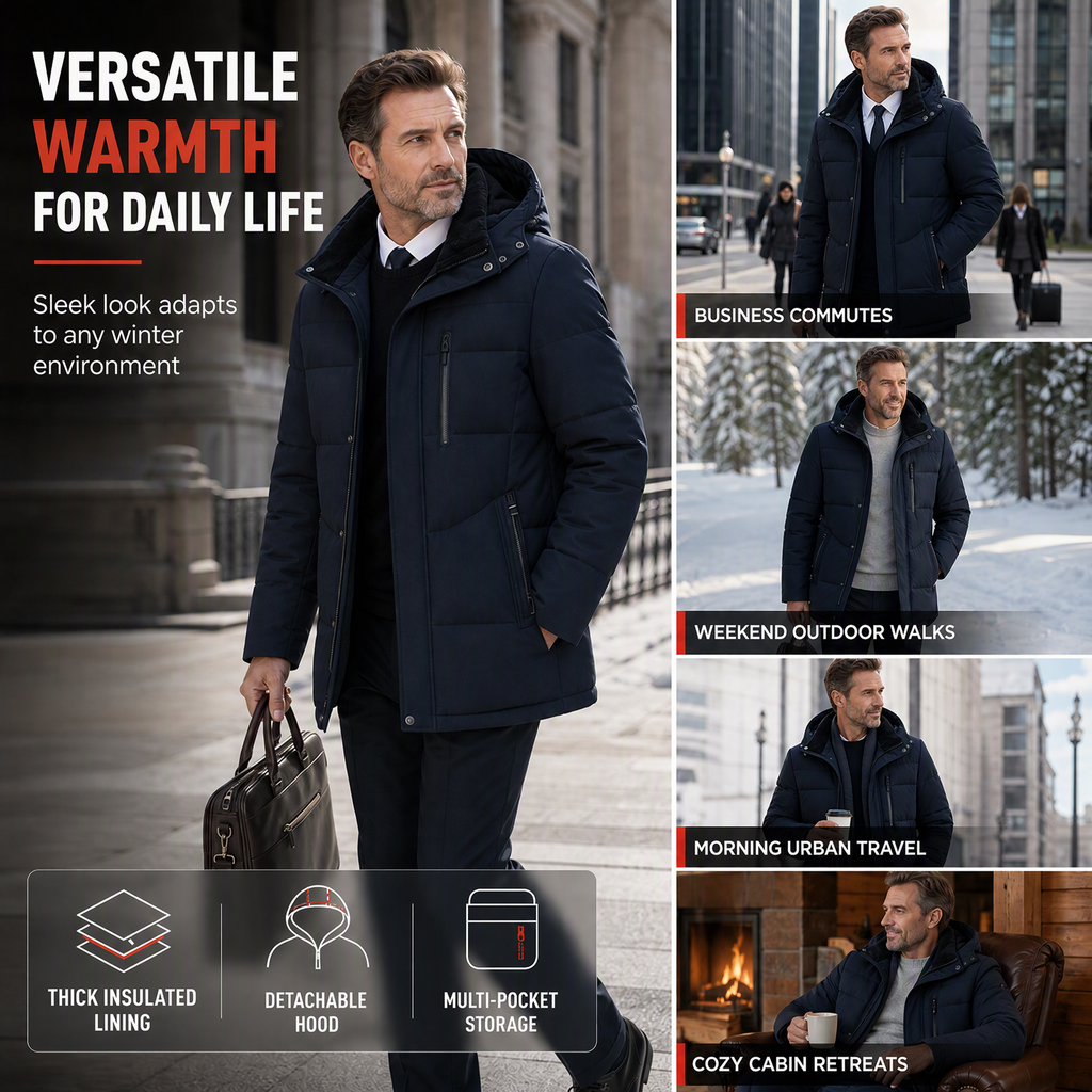 🖤Black Friday Sale:50% OFF🖤 ❄️ Men's Mid-Length Winter Padded Thickened Business Casual Cotton Coat for Middle-Aged Men
