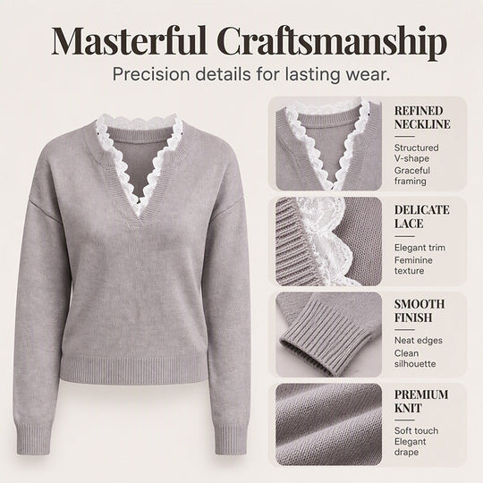 Women's Mock Neck Lace Trim Knit Sweater